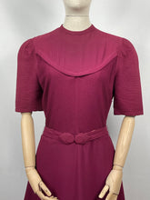 Load image into Gallery viewer, Original 1930s Belted Burgundy Crepe Tunic Dress with Pin Tucked Bodice and Sleeves - Bust 35 36