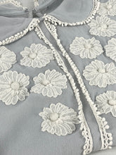 Load image into Gallery viewer, Original 1930's Powder Blue Chiffon Blouse with White Applique Trim - Bust 32