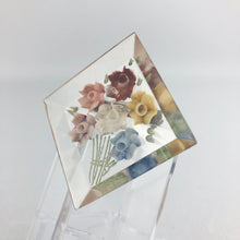 Load image into Gallery viewer, Original 1940s 1950s Reverse Carved Diamond Shaped Lucite Brooch with Flowers in a Vase *