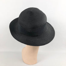 Load image into Gallery viewer, 1930s Black Straw Hat with White Celluloid Trim