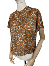 Load image into Gallery viewer, Original 1950's Artificial Silk Blouse in Autumnal Print - Button Back with Bow Detail - Bust 40