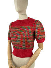Load image into Gallery viewer, Reproduction 1940’s Hand Knitted Striped Jumper in Cherry Red, Ivy, Rust and Dune - Bust 32 34