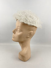 Load image into Gallery viewer, Original 1950’s White Straw Hat with Net and Silver Trim - Fabulous Fifties Hat *