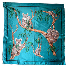 Load image into Gallery viewer, Vintage Artificial Silk Scarf in Teal with Koala Bears - Australia Tourist Piece - Great Turban or Headscarf