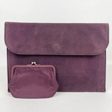 Load image into Gallery viewer, Original 1930's 1940's Purple Suede Clutch Bag with Matching Coin Purse *