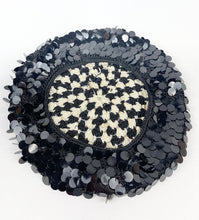 Load image into Gallery viewer, Original 1920's 1930's Black and White Crochet Beret - Cap with Sequin Trim *