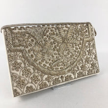 Load image into Gallery viewer, Vintage White Velvet Evening Bag with Metallic Gold Embroidery