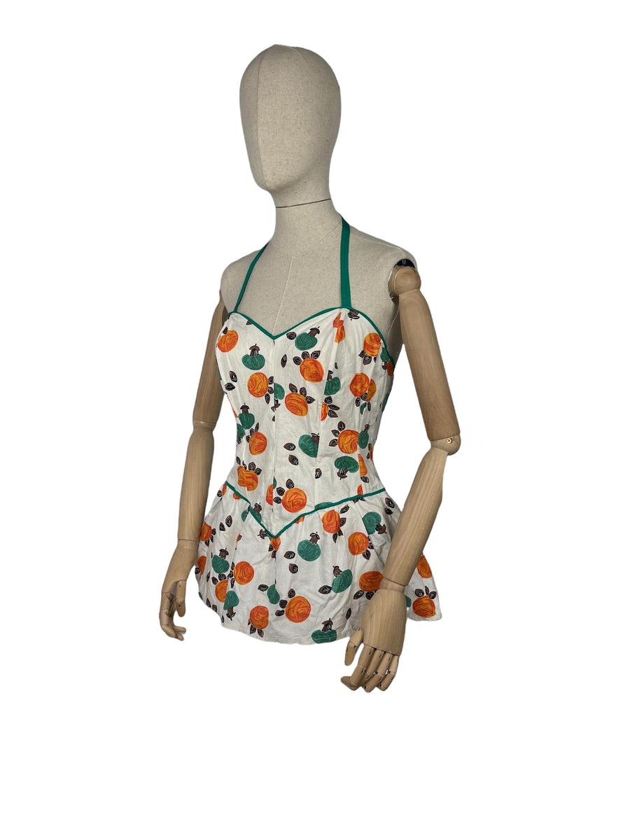Original 1940's 1950's Floral Cotton Swimsuit Playsuit Vintage Swi