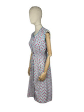 Load image into Gallery viewer, Original 1940's Floral Cotton Sleeveless Chore Dress in Blue, Red, Green and White - Bust 36 37 38
