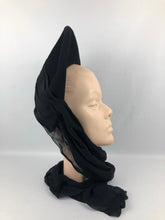 Load image into Gallery viewer, Exceptional 1940s Inky Black Felt Hat with Black Chiffon Scarf