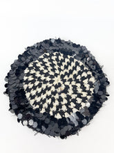 Load image into Gallery viewer, Original 1920's 1930's Black and White Crochet Beret - Cap with Sequin Trim *