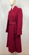 Load image into Gallery viewer, Original 1940s Double Breasted Burgundy Red Belted Coat by Barnett-Hutton - Bust 36 37 38