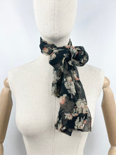 Load image into Gallery viewer, Original 1930's Fine Floral Chiffon Scarf on Black - Great Christmas Gift