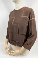 Load image into Gallery viewer, Original 1930s Brown Satin Backed Crepe Cropped Blouse with Bow Trim - Bust 36 37 38