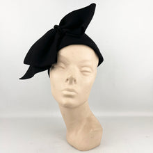 Load image into Gallery viewer, Original 1930's Black Felt Statement Hat by Jacoll - Massive Felt and Velvet Bow Trim