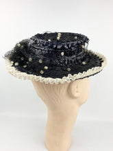 Load image into Gallery viewer, 1940s Blue Black and White Hat with Veil