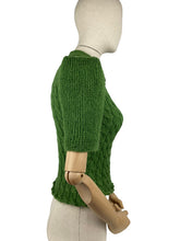 Load image into Gallery viewer, 1940's Reproduction Twisted Cable and Rib Jumper in Grass Green - Bust 33 34 35