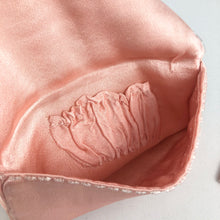 Load image into Gallery viewer, 1930s peach Satin Beaded Clutch with Crinoline Lady Design and Tiny Coin Purse