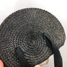 Load image into Gallery viewer, 1940s Black and Soft Apricot Straw & Grosgrain Hat with Floral Trim