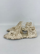 Load image into Gallery viewer, Original 1940's Make Do and Mend Homemade Summer Sandals in Crochet with Ankle Ties - UK size 5