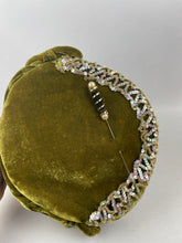 Load image into Gallery viewer, Original 1950’s Green Velvet Evening Hat with Matching Hat Pin - Pretty Sequin Trim