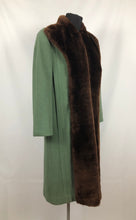 Load image into Gallery viewer, 1940s Sage Green Wool Coat with Real Fur Collar Trim - Bust 38 40