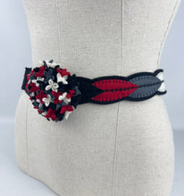 Load image into Gallery viewer, 1940's Style Felt Belt in Black, White, Grey and Red Made From a 1941 Pattern Using Pure Wool Felt - Waist 28.5"