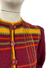 Load image into Gallery viewer, Late 1930's Reproduction Hand Knitted Long Sleeved Ski Jacket in Bordeaux, Amber, Terracotta and Bayleaf Green Pure Wool - Bust 36