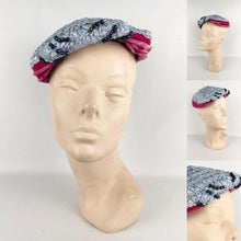 Load image into Gallery viewer, Original 1950s Ice Blue Straw Hat with Pink Velvet Trim and Blue Beading *