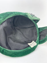 Load image into Gallery viewer, Original 1950's Rich Green Cotton Velvet Hat with Leaf Detail and Sequin Trim