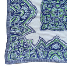 Load image into Gallery viewer, Original 1940's or 1950's Pure Silk Hankie in Green and Blue Celtic Design on White - Great Gift Idea