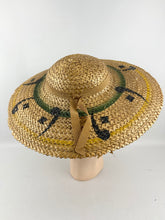 Load image into Gallery viewer, Original 1930s 1940s Painted Straw Hat with Grosgrain Trim - AS IS