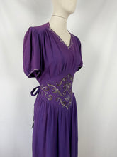 Load image into Gallery viewer, 1940s Purple Crepe Evening Dress with Sequin and Bead Detail - Bust 38 39 40