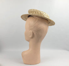 Load image into Gallery viewer, 1940's Cream Lacquered Frances Adams Raffia Hat with Pale Blue Floral Trim *