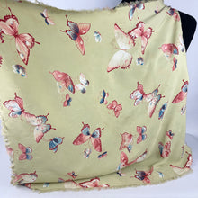 Load image into Gallery viewer, Original 1940's 1950's Pistachio Green Artificial Silk Scarf with Flowers and Butterflies