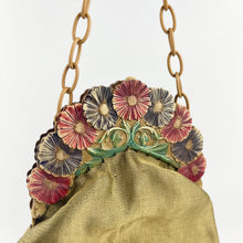 Load image into Gallery viewer, Original 1920s Painted Celluloid Frame Gold Fabric Evening Bag