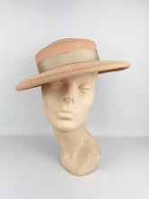 Load image into Gallery viewer, Original 1930s 1940s Soft Pink Straw Hat with Grosgrain Bow Trim