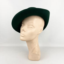 Load image into Gallery viewer, Original 1930's or 1940's Forest Green Felt Fedora with Neat Side Trim - Great Vintage Hat