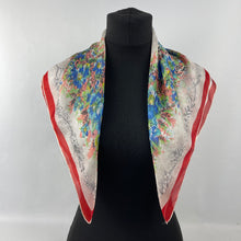 Load image into Gallery viewer, Original 1950's Fine Sheer Silk Scarf with Fabulous Floral Print and Red Border