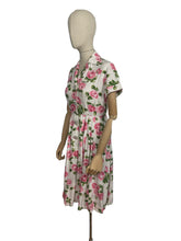 Load image into Gallery viewer, Original 1950's St Michael Marspun White Floppy Cotton Dress with Pink Rose Print Bust 36
