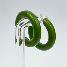 Load image into Gallery viewer, Vintage 1940's 1950's Pea Green Bakelite Hoop Earrings for Pierced Ears