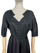 Load image into Gallery viewer, Original 1950's Inky Black Taffeta Cocktail Dress - Fabulous Little Black Dress with Full Skirt and Black and Gold Buttons - Bust 34 35 36