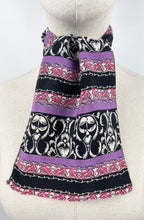 Load image into Gallery viewer, Original 1930's Vibrant Crepe Scarf or Headscarf in Purple, Magenta, Black and White - Great Christmas Gift