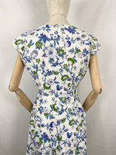 Load image into Gallery viewer, Original 1940s Blue and Green Floral Cotton Dress by Swirl Reg'd - Bust 36 38