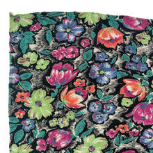 Load image into Gallery viewer, Original 1940's Textured Crepe Floral Hankie in Lime, Magenta, Green, Blue and Coral on Black - Great Gift Idea