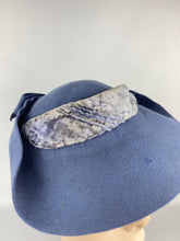 Load image into Gallery viewer, Original 1940s Air Force Blue Felt Topper Hat with Blue Velvet Bow Trim