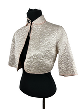 Load image into Gallery viewer, Original 1940's Quilted Bed Jacket with Beautiful Embroidery and Tie Neck - Bust 34 36