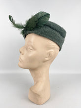 Load image into Gallery viewer, Original 1930's Sage Green Mohair, Crepe and Feather Turban Hat