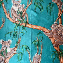 Load image into Gallery viewer, Vintage Artificial Silk Scarf in Teal with Koala Bears - Australia Tourist Piece - Great Turban or Headscarf