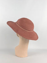 Load image into Gallery viewer, Original 1930s Salmon Pink Fine Straw Sun Hat with Grosgrain Trim